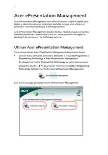 Notice Ordinateur portable Acer  epresentation management