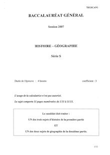 Baccalaureat 2007 S histoire géographie