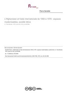 L Afghanistan et l aide internationale de 1950 à 1978 : espaces modernisables, société rétive - article ; n°80 ; vol.20, pg 863-869