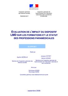 Evaluation de l impact du dispositif LMD sur les formations et le statut des professions paramédicales