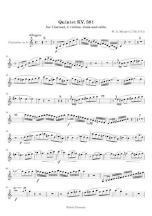 Partition clarinette en A (avec useful page-turns), clarinette quintette