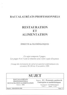 Mathématiques 2006 Bac Pro - Restauration