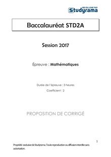 Corrigé Bac STD2A 2017 - Mathématiques