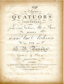 Partition violon 2, 3 corde quatuors, Op.17, Davaux, Jean-Baptiste
