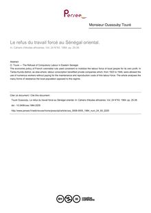 Le refus du travail forcé au Sénégal oriental. - article ; n°93 ; vol.24, pg 25-38