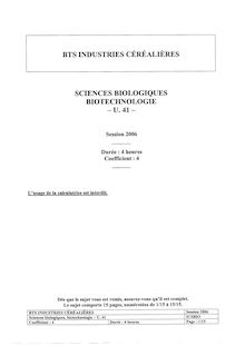 Sciences biologiques - biotechnologie 2006 BTS Industries céréalières