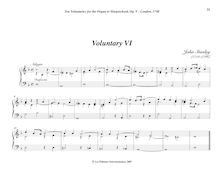 Partition Voluntary VI (D minor), Bénévoles Op. V, Stanley, John