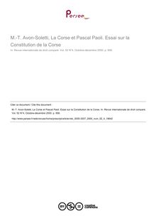 M.-T. Avon-Soletti, La Corse et Pascal Paoli. Essai sur la Constitution de la Corse - note biblio ; n°4 ; vol.52, pg 958-958
