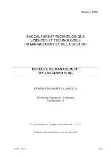 Baccalauréat Management des Organistations 2016 - Série STMG