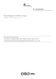 Psychologie de l enfant unique - article ; n°2 ; vol.4, pg 167-174