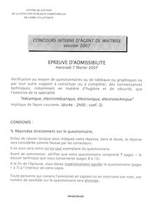 Mécanique, électro. : Questions 2007 Interne Agent de maîtrise territorial