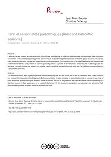 Karst et saisonnalités paléolithiques [Karst and Paleolithic seasons.] - article ; n°2 ; vol.8, pg 233-244