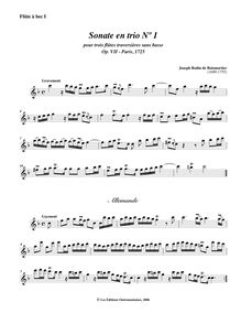 Partition enregistrement  1, 6 Trio sonates, Sonates en trio pour trois flûtes traversières sans basse par Joseph Bodin de Boismortier