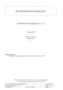 Btsproth 2005 sciences appliquees