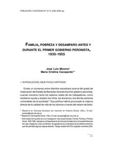 FAMILIA, POBREZA Y DESAMPARO ANTES Y DURANTE EL PRIMER GOBIERNO PERONISTA, 1935-1955