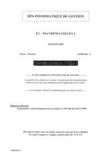 Mathématiques I 2005 BTS Informatique de gestion