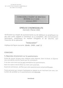 Restauration : Questions 2005 Troisième concours Agent de maîtrise territorial
