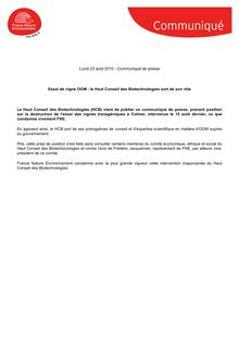 Lundi 23 août 2010 - Communiqué de presse Essai de vigne OGM ...