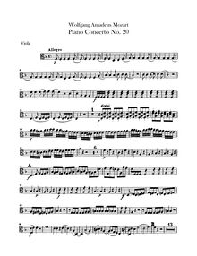 Partition altos, Piano Concerto No.20, D minor, Mozart, Wolfgang Amadeus par Wolfgang Amadeus Mozart