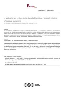 « Vetus Israel » : Les Juifs dans la littérature hiérosolymitaine d époque byzantine - article ; n°2 ; vol.205, pg 115-131