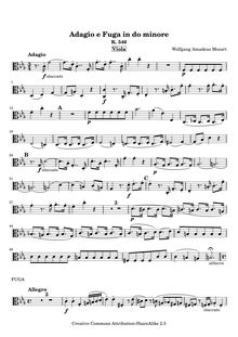 Partition viole de gambe, Adagio et Fugue, String Quartet No.27 ; Adagio und Fuge