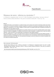 Réseaux de soins : réforme ou révolution ? - article ; n°2 ; vol.20, pg 1-22