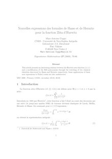Nouvelles expressions des formules de Hasse et de Hermite pour la fonction Zêta d Hurwitz
