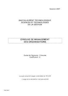 Management des Organisations 2007 S.T.G (Comptabilité et Finance des Entreprises) Baccalauréat technologique
