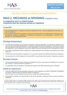 SPASMAG - Synthèse d avis MAGNESIUM SEUL - CT4037 - CT5010 - CT5951