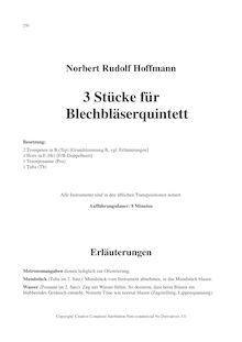 Partition complète, 3 Stücke für Blechbläserquintett, Hoffmann, Norbert Rudolf
