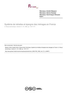 Système de retraites et épargne des ménages en France - article ; n°6 ; vol.31, pg 1157-1177