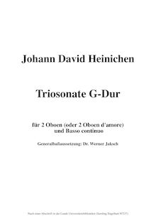 Partition Continuo Score, Triosonata en G major (SeiH 252), Trio Sonata ex G, Oboe primo, Oboe secondo et Basso. Triosonate für 2 Oboen oder 2 Oboen d amore G-Dur.