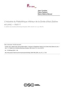 L industrie du Paléolithique inférieur de la Grotte d Azé (Saône-et-Loire) — Azé I-1 - article ; n°3 ; vol.97, pg 349-370