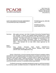 PCAOB Release - Audit Documentation and Amendment to Interim Audit  Standards