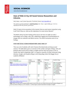 Uses of Web 2.0 by UK Social Science Researchers and Libraries
