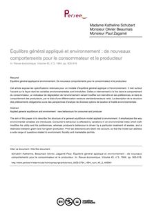 Équilibre général appliqué et environnement : de nouveaux comportements pour le consommateur et le producteur - article ; n°3 ; vol.45, pg 905-916