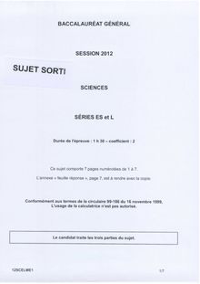 Sujet du bac serie L 2012: Sciences-métropole (à partir de 2012)