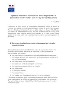 Communiqué du ministère de l Intèrieur: Signature officielle du nouvel accord franco-belge relatif à la coopération transfrontalière en matière policière et douanière