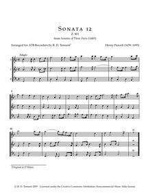 Partition complète pour ATB enregistrements, 12 sonates of Three parties par Henry Purcell