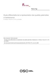 Etude différentielle de la représentation des qualités paternelles à l adolescence - article ; n°3 ; vol.24, pg 249-289