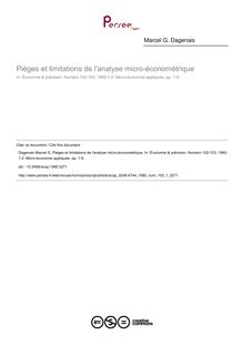 Pièges et limitations de l analyse micro-économétrique - article ; n°1 ; vol.102, pg 1-9