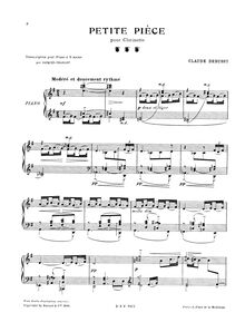 Partition Transcribed pour Solo Piano, Petite pièce, Morceau à déchiffrer pour le concours de clarinette de 1910