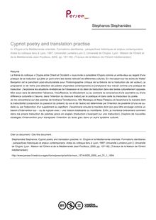 Cypriot poetry and translation practise - article ; n°1 ; vol.31, pg 157-162