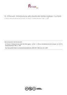 G. Criscuoli, Introduzione allo studio del diritto inglese - Le fonti  - note biblio ; n°4 ; vol.34, pg 1295-1295