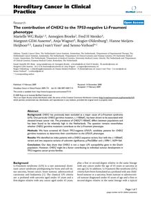 The contribution of CHEK2to the TP53-negative Li-Fraumeni phenotype