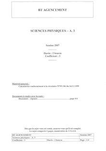 Sciences Physiques 2007 BT Agencement