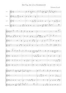 Partition Transcription pour 3 hautbois et Cor anglais: Score, parties, Der Tag, der ist so freudenreich