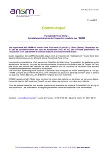 Furosémide : Constats préliminaires de l’inspection conduite par l’ANSM