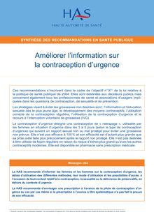 Contraception d’urgence  prescription et délivrance à l’avance - Contraception d urgence - fiche de synthèse