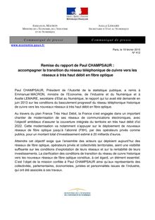 Rapport Champsaur sur les conditions du basculement progressif du réseau téléphonique historique de cuivre vers les nouveaux réseaux à très haut débit en fibre optique